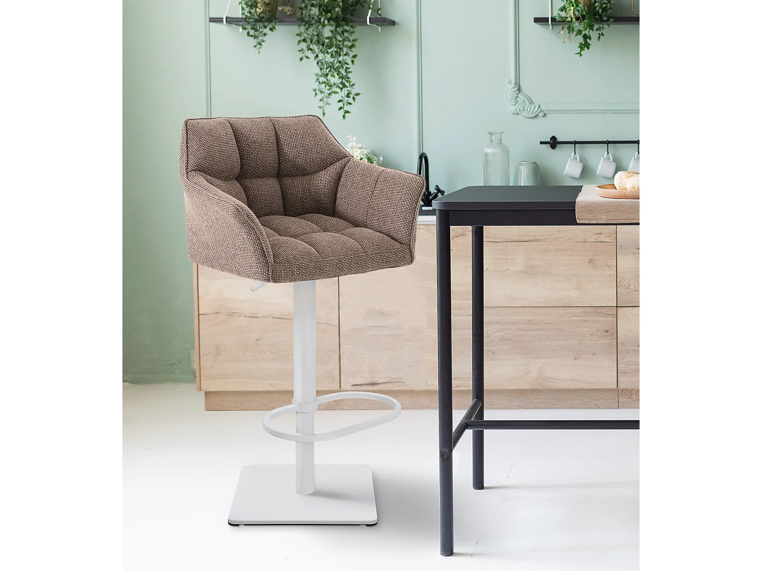 Tabouret de bar - Tissu & Blanc - Marron terre - Damaso