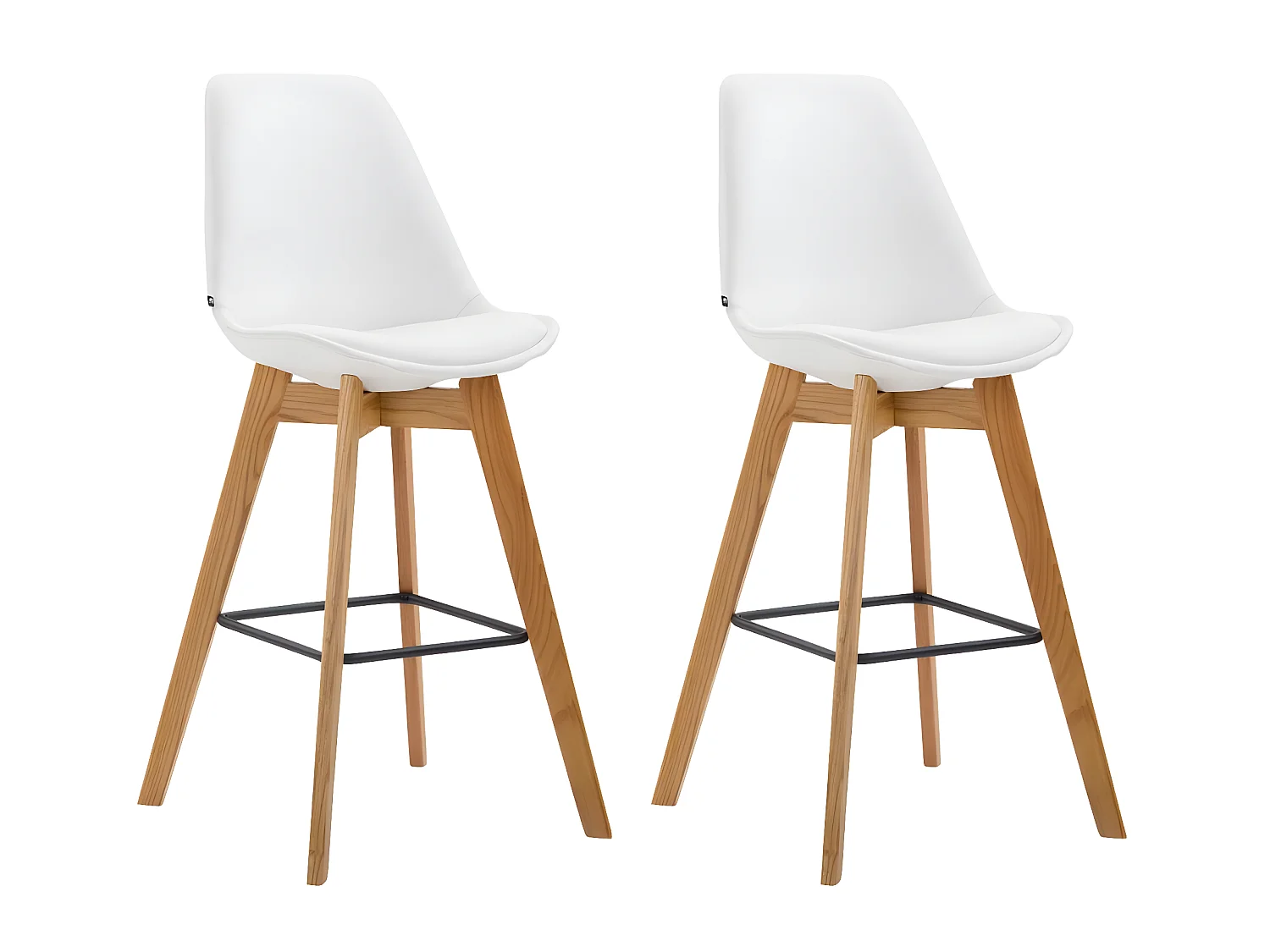 Lot de 2  Tabouret de bar - Similicuir & Bois - Blanc - Metz