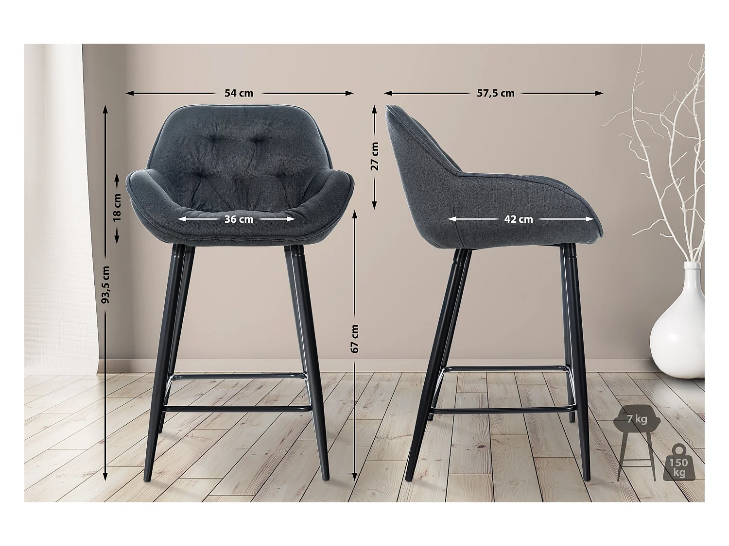 Tabouret de bar - Tissu - Gris foncé - Gibson