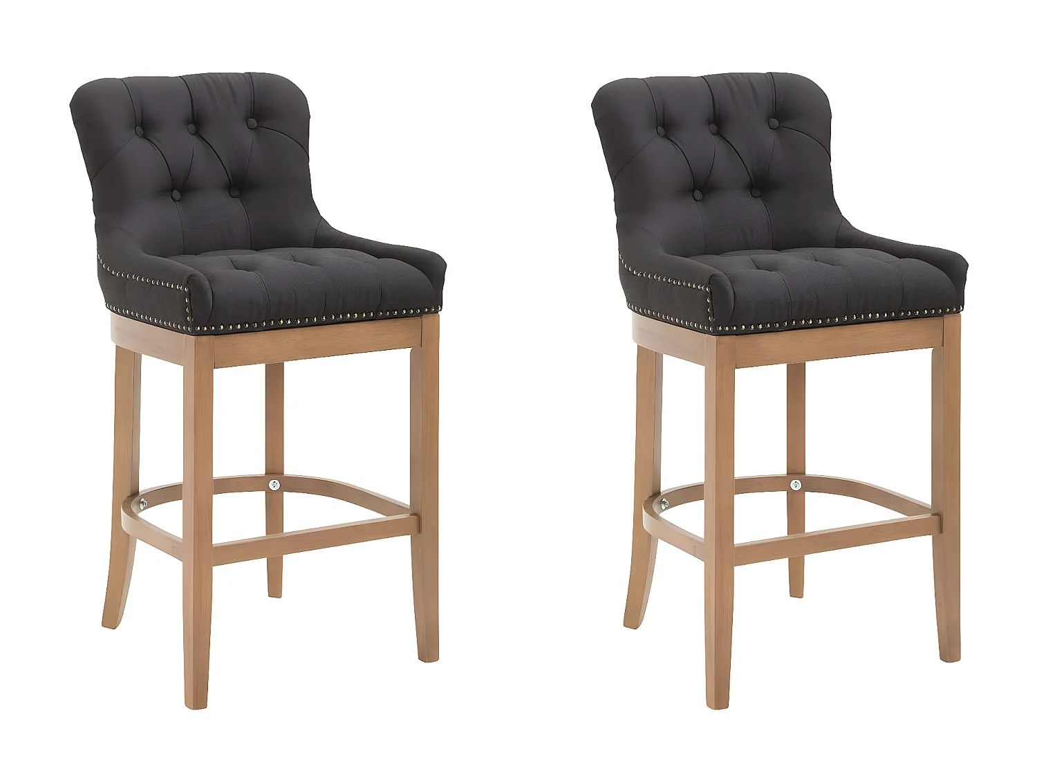 Lot de 2 Tabouret de bar - Tissu & Bois - Noir - Lakewood
