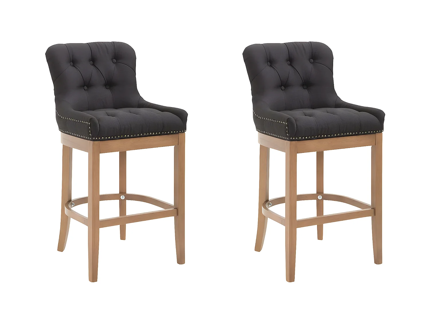 Lot de 2 Tabouret de bar - Tissu & Bois - Noir - Lakewood