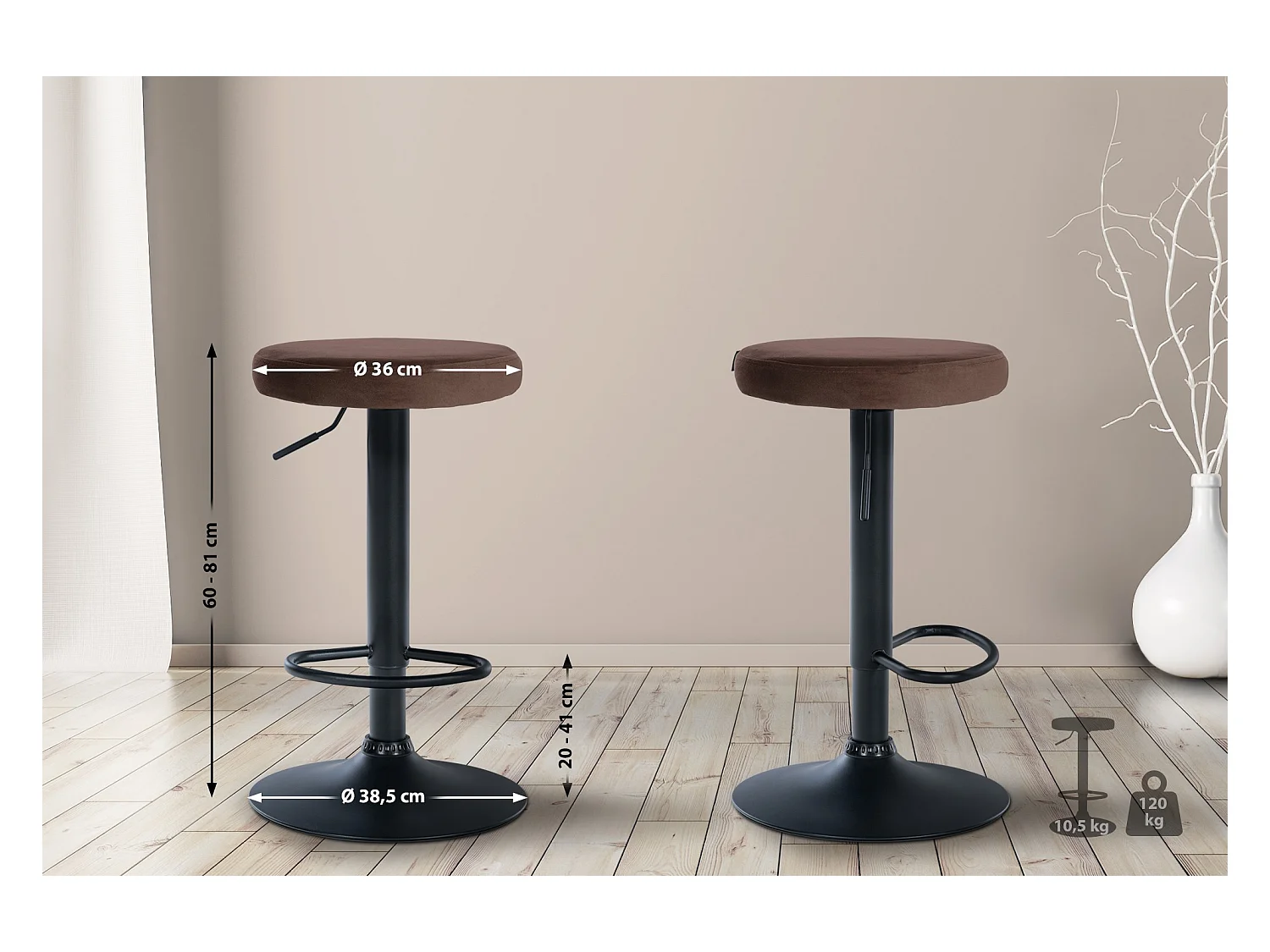 Tabouret de bar - Velours & Noir - Marron - Ponte