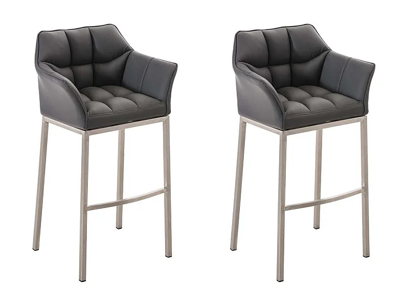 Lot de 2  Tabouret de bar - Similicuir & Acier inoxydable - Gris - DAMASO