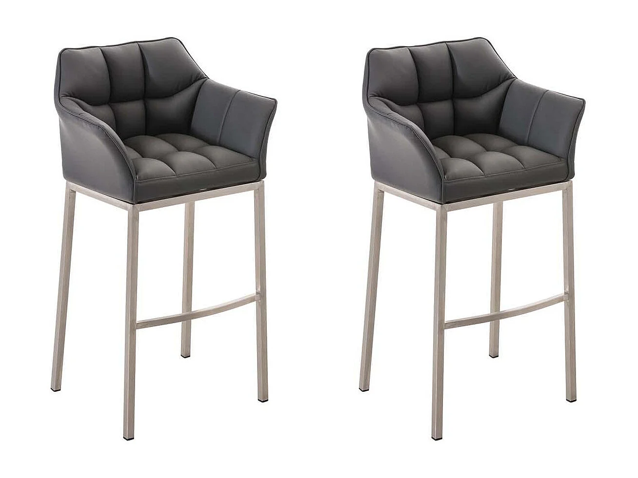 Lot de 2  Tabouret de bar - Similicuir & Acier inoxydable - Gris - DAMASO