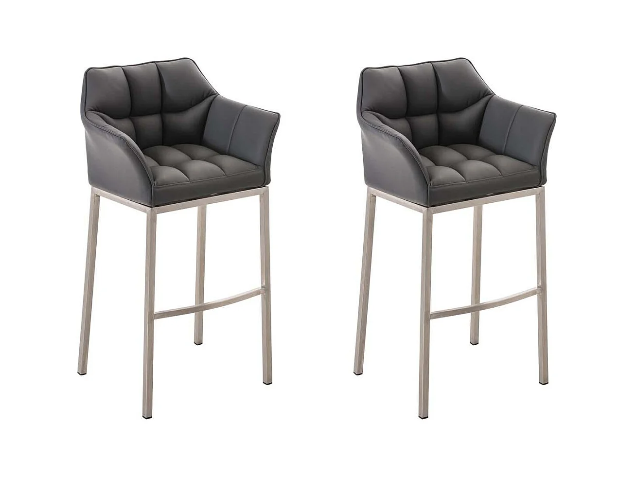 Lot de 2  Tabouret de bar - Similicuir & Acier inoxydable - Gris - DAMASO