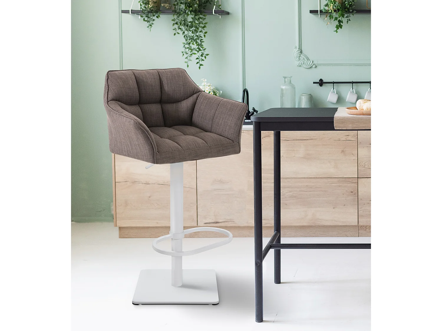 Lot de 2  Tabouret de bar - Tissu & Blanc - Gris - Damaso
