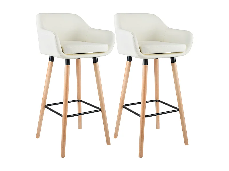 Lot de 2  Tabouret de bar - Similicuir - Crème - Grant