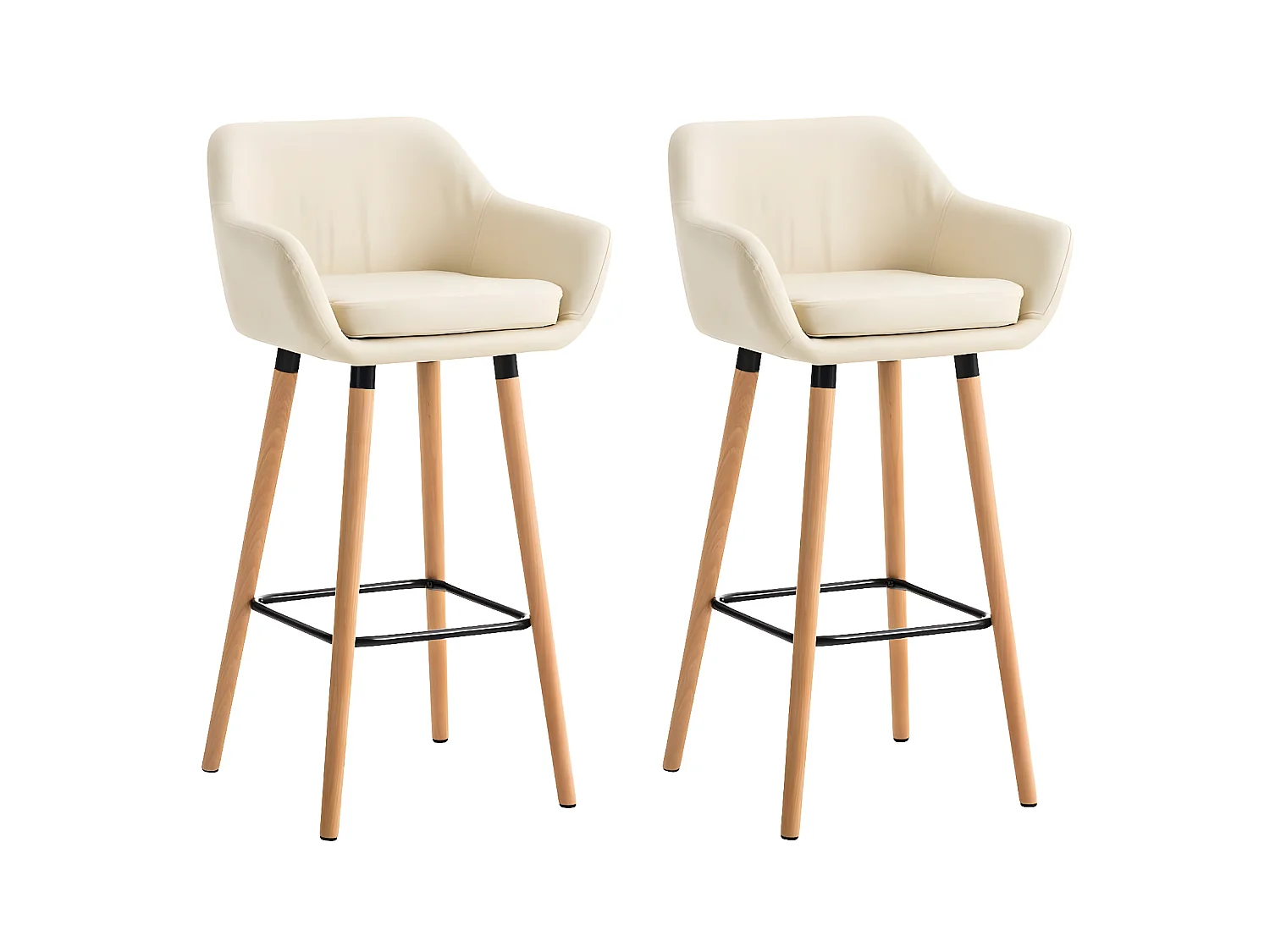 Lot de 2  Tabouret de bar - Similicuir & Bois - Crème - Grant
