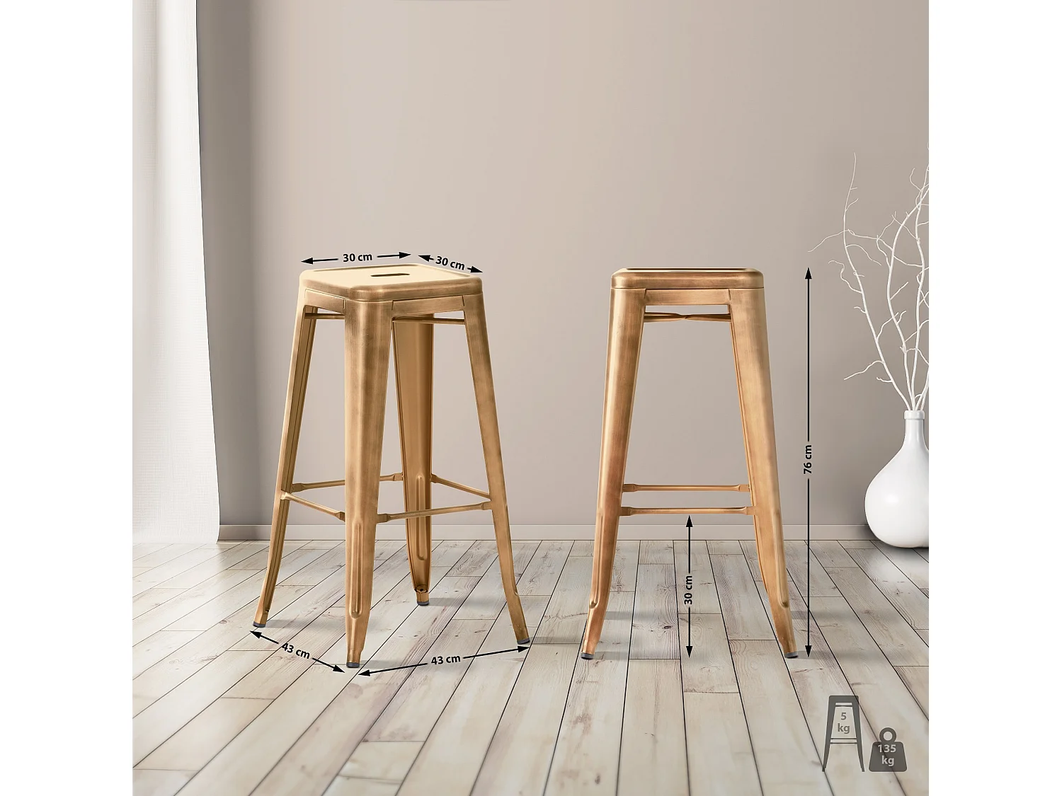 Lot de 2  Tabouret de bar - Métal & Chrome - Or - Joshua