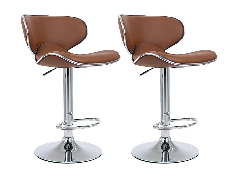 Lot de 2  Tabouret de bar - Similicuir & Chrome - Marron clair - Las Vegas v2