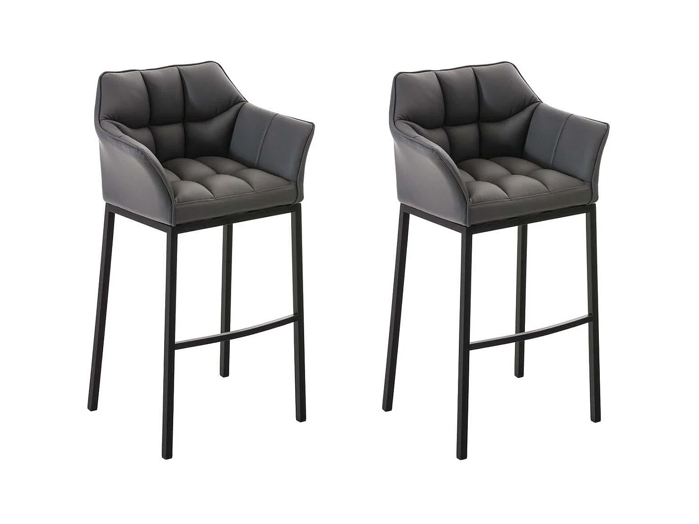 Lot de 2  Tabouret de bar - Similicuir & Noir - Gris - DAMASO