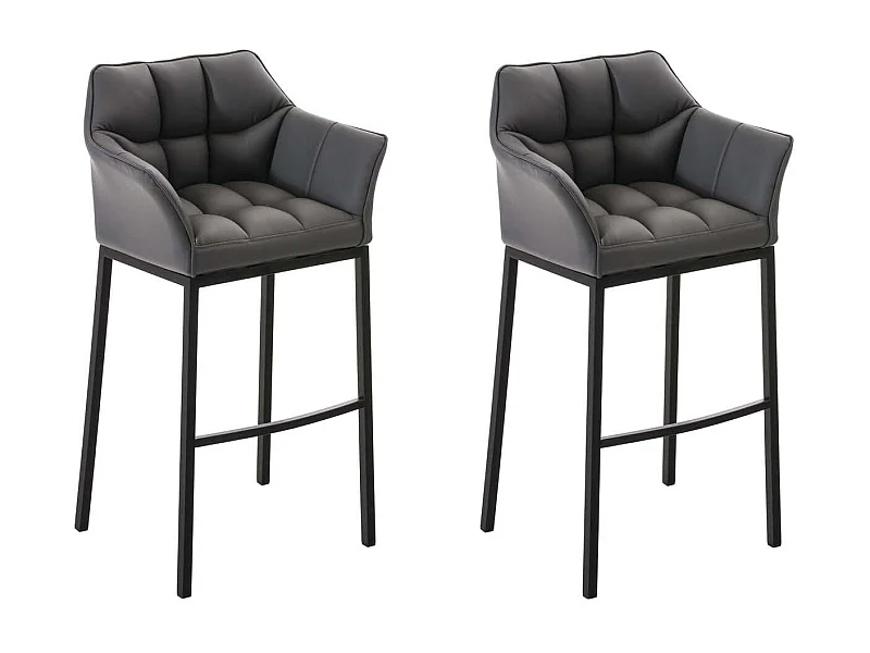 Lot de 2  Tabouret de bar - Similicuir & Noir - Gris - DAMASO
