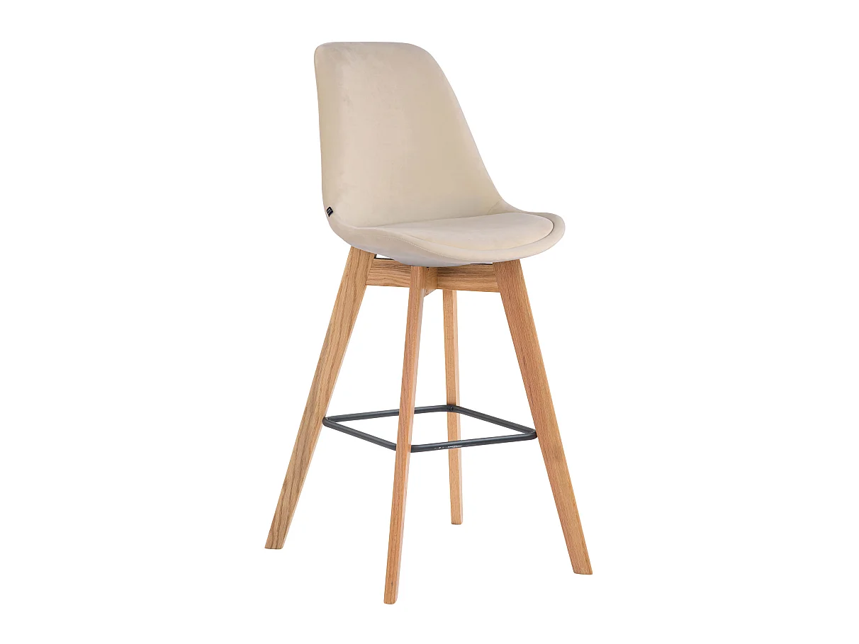 Tabouret de bar - Velours & Bois - Crème - Metz