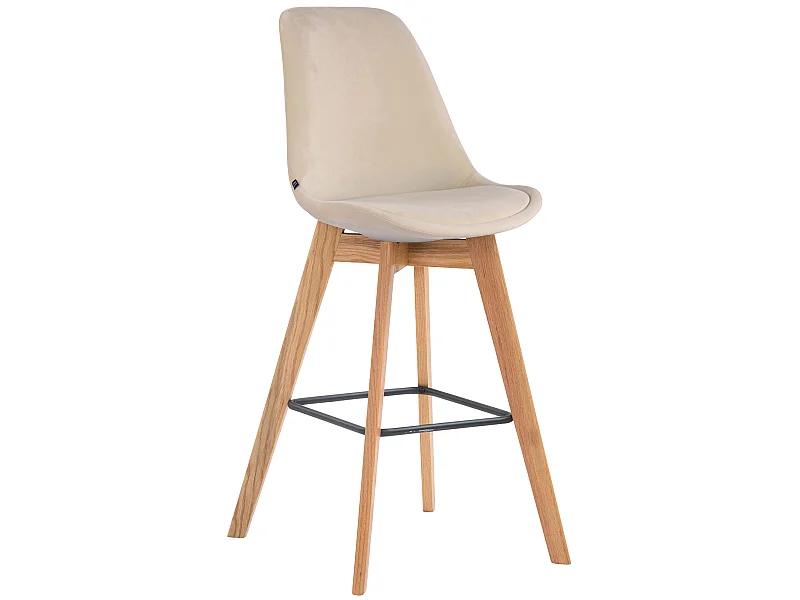 Tabouret de bar - Velours & Bois - Crème - Metz