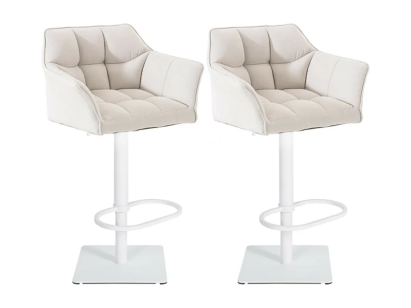 Lot de 2  Tabouret de bar - Tissu & Blanc - Blanc - Damaso