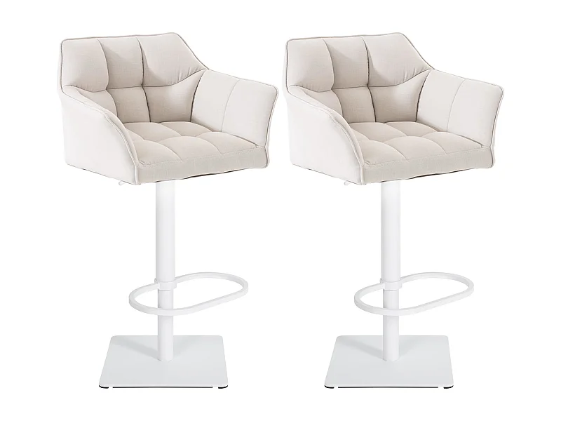 Lot de 2  Tabouret de bar - Tissu & Blanc - Blanc - Damaso