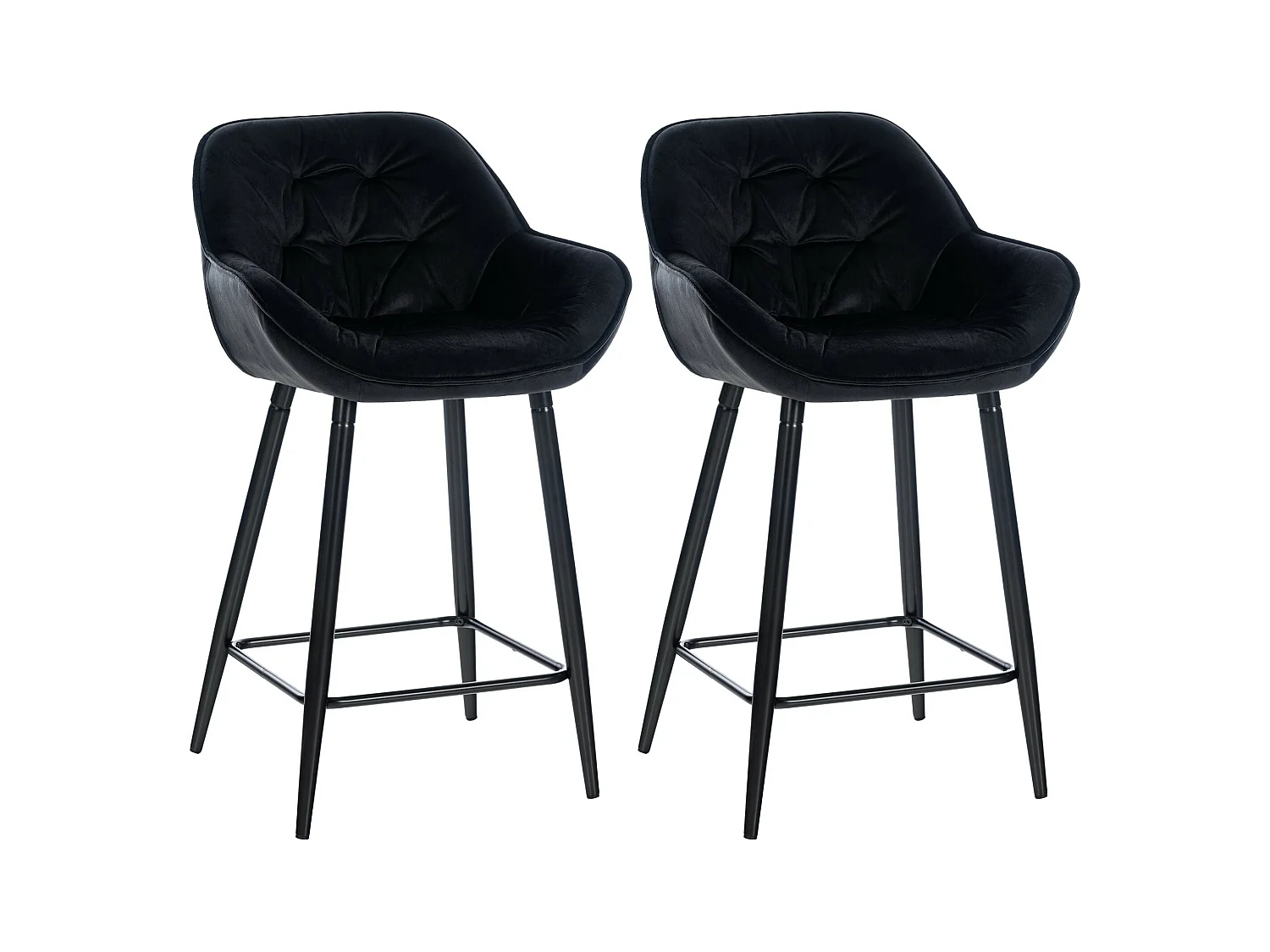 Lot de 2  Tabouret de bar - Velours & Métal noir mat - Noir - Gibson 76