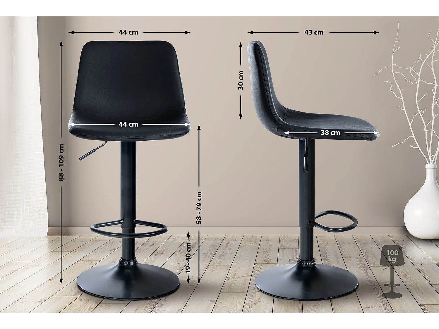 Taburete de bar - Simil cuero & Metal - Negro - Divo