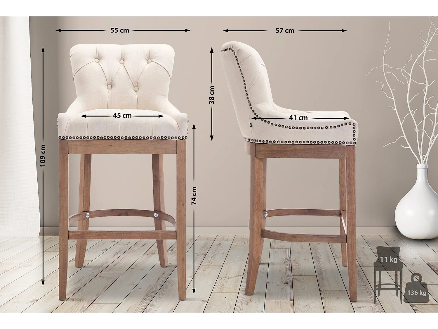 Barkruk - Stof - creme - Lakewood