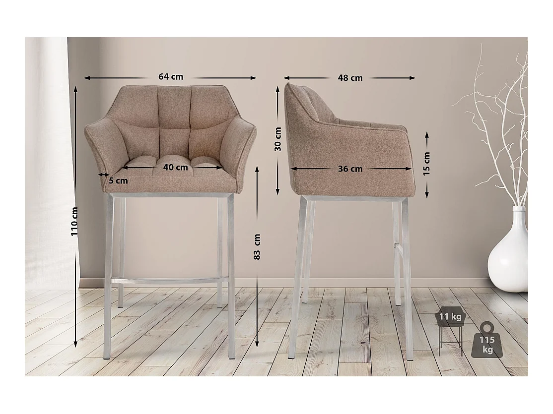 Tabouret de bar - Feutrine & Acier inoxydable - Taupe - Damaso