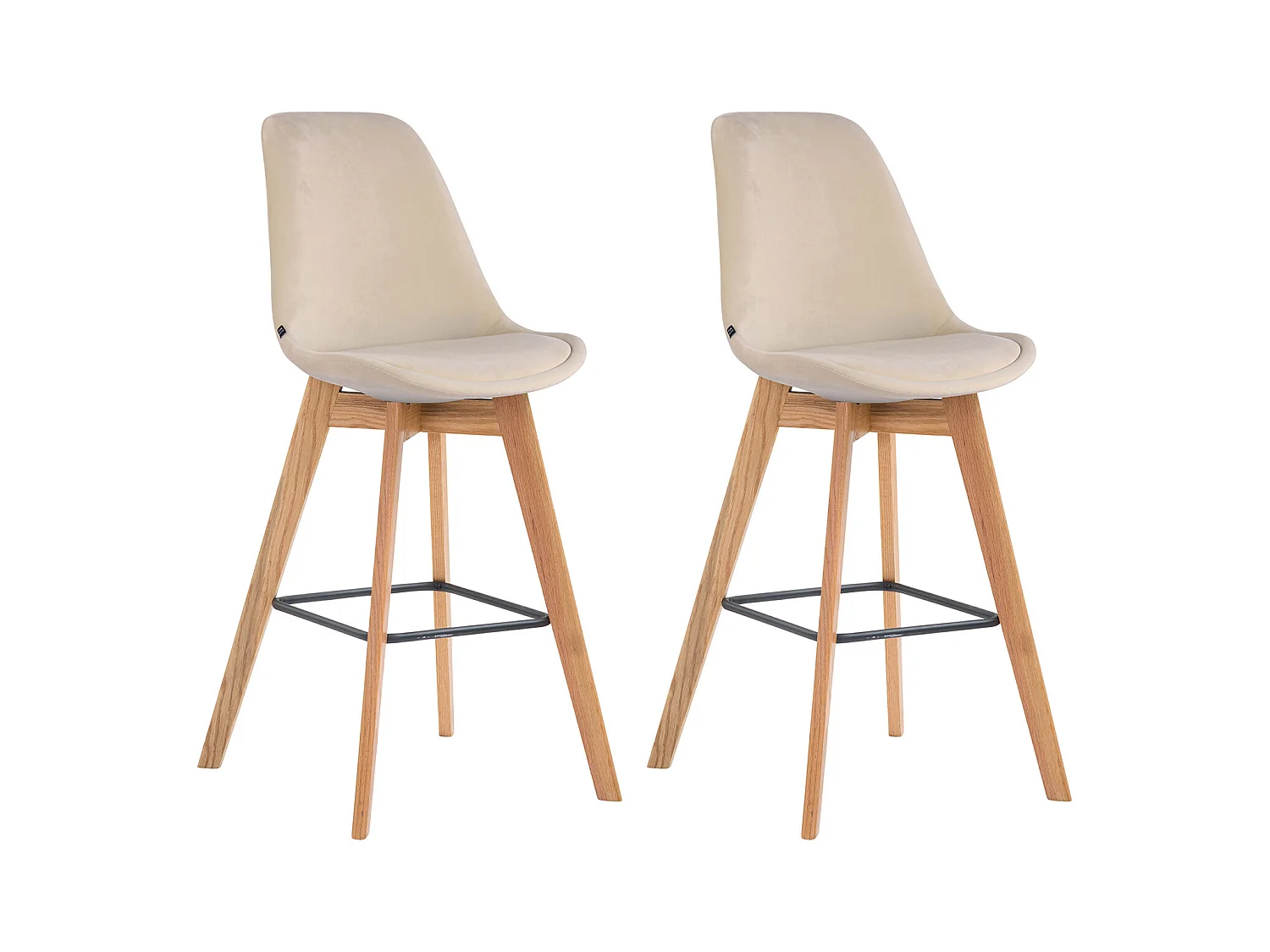 Lot de 2  Tabouret de bar - Velours & Bois - Crème - Metz