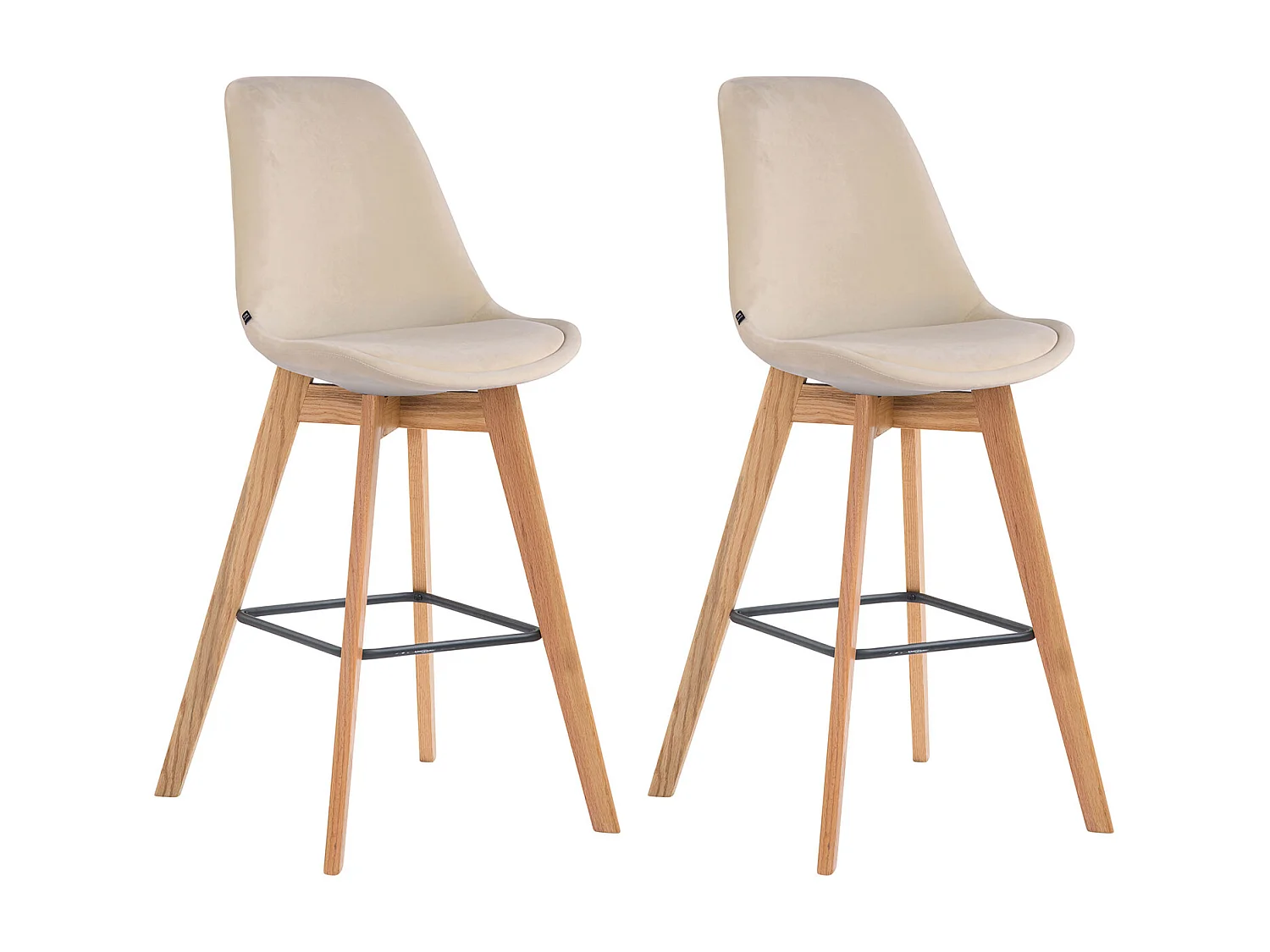 Lot de 2  Tabouret de bar - Velours & Bois - Crème - Metz