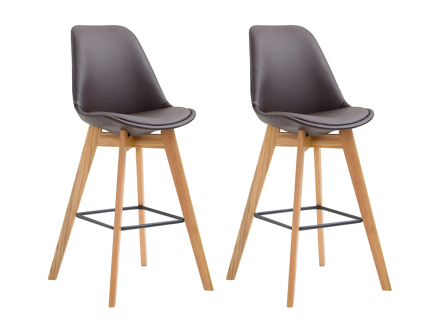 Lot de 2  Tabouret de bar - Similicuir & Bois - Marron - Metz