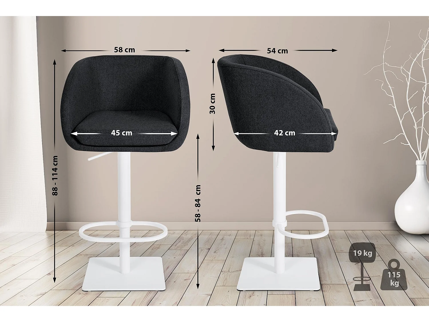 Tabouret de bar - Feutrine & Blanc - Anthracite - Gambo