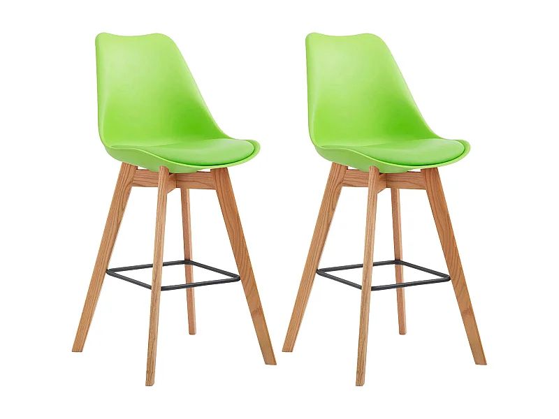 Lot de 2  Tabouret de bar - Plastique & Bois - Vert - Metz
