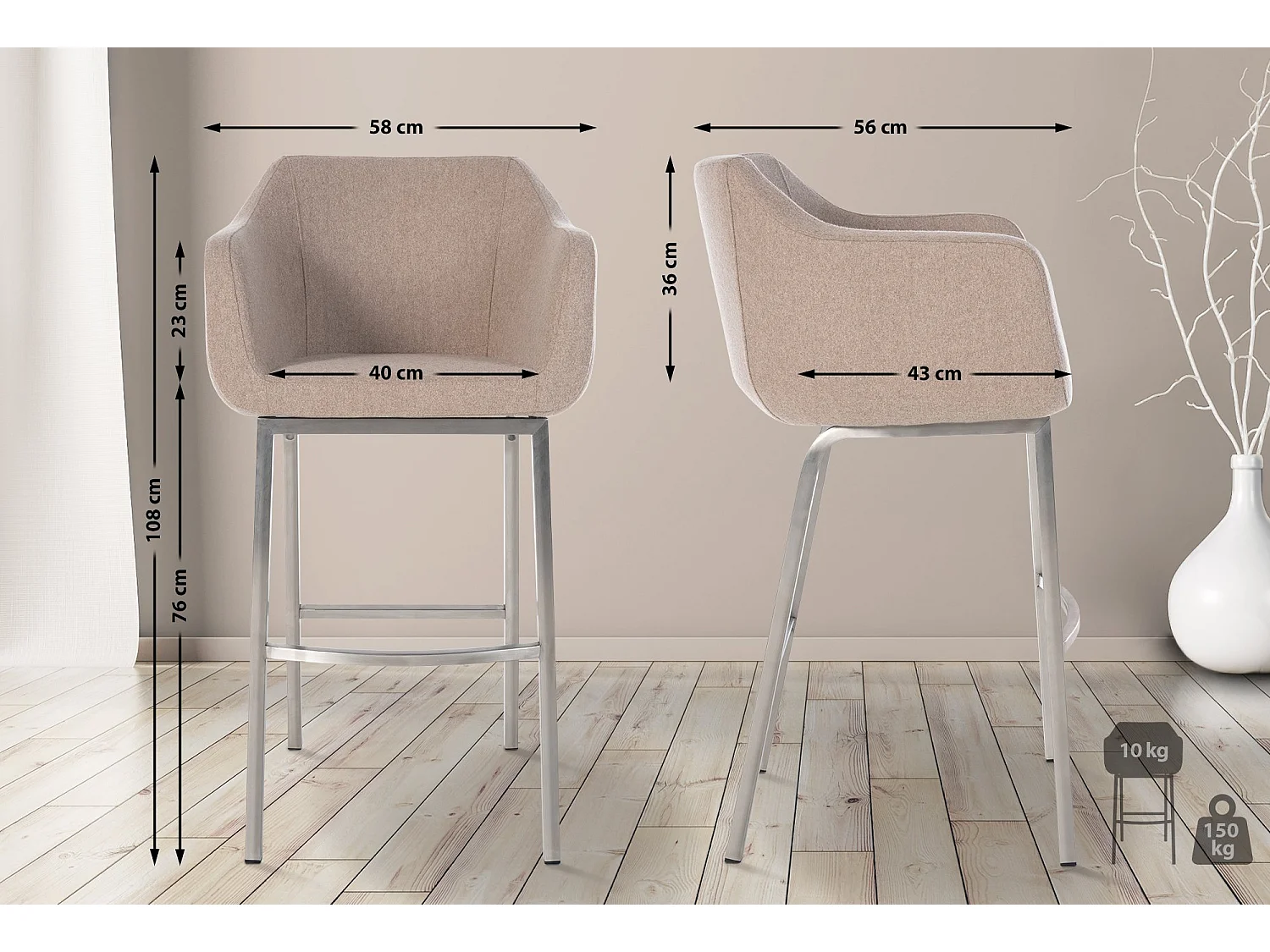 Tabouret de bar - Feutrine & Métal - Taupe - Monea