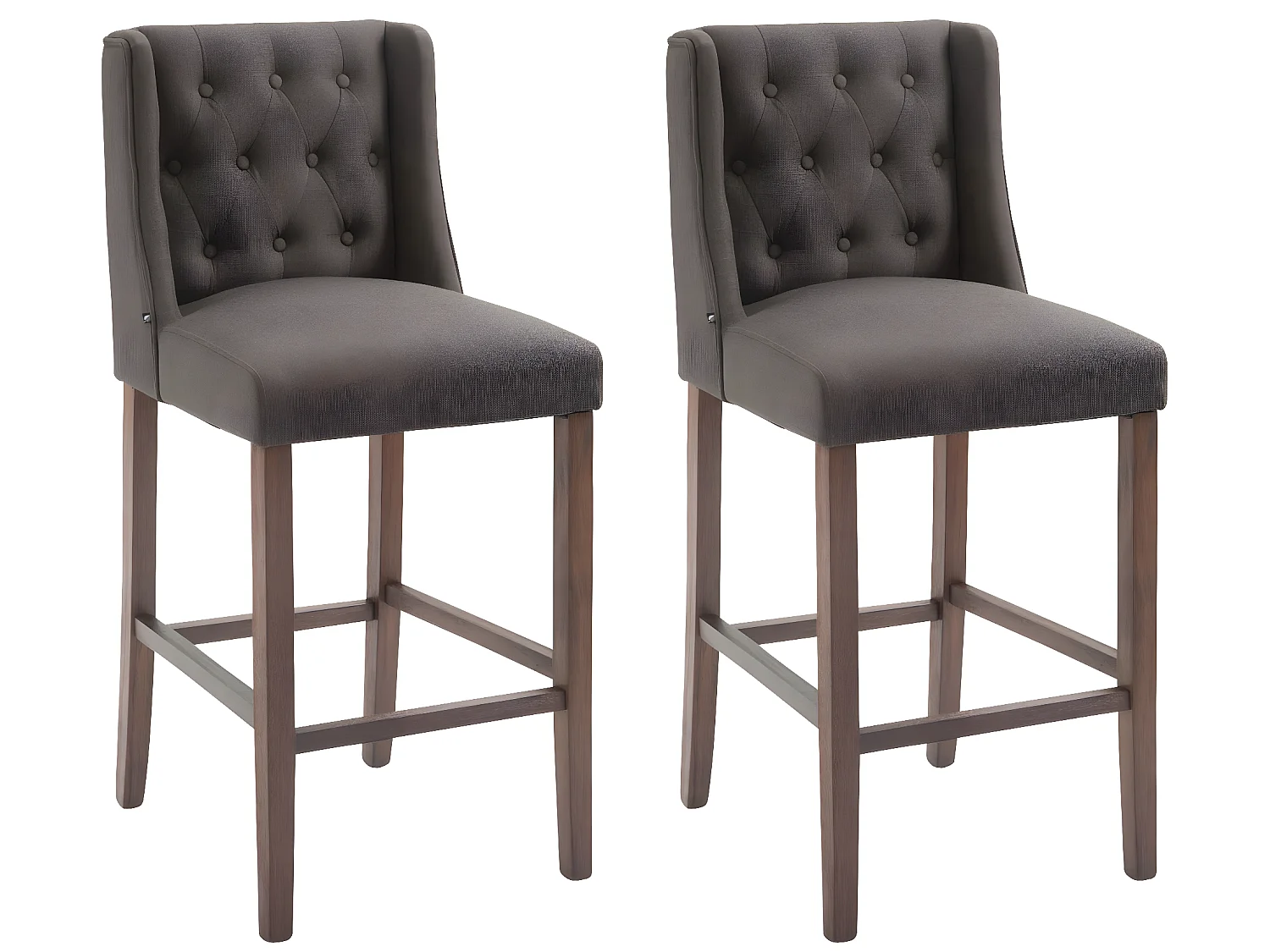 Lot de 2  Tabouret de bar - Tissu & Bois - Gris foncé - Cassandra