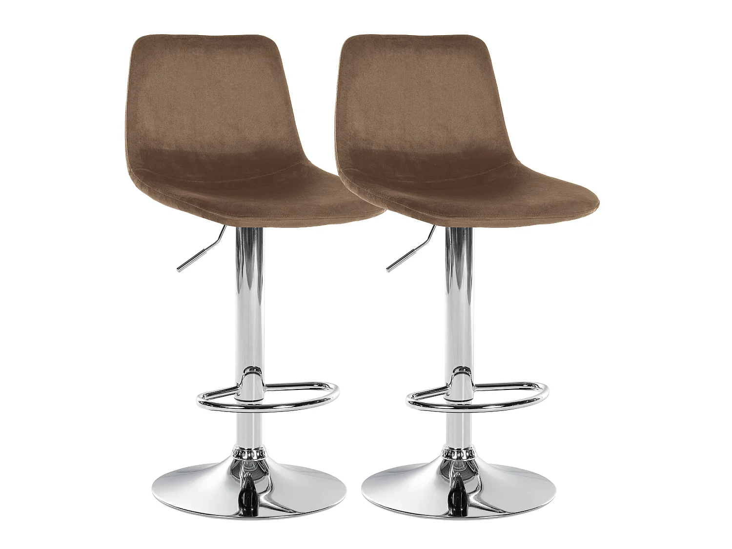 Lot de 2  Tabouret de bar - Velours & Métal chromé - Marron - Divo