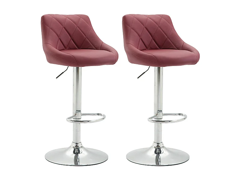 Lot de 2  Tabouret de bar - Similicuir & Métal chromé - Bordeaux - Lazio