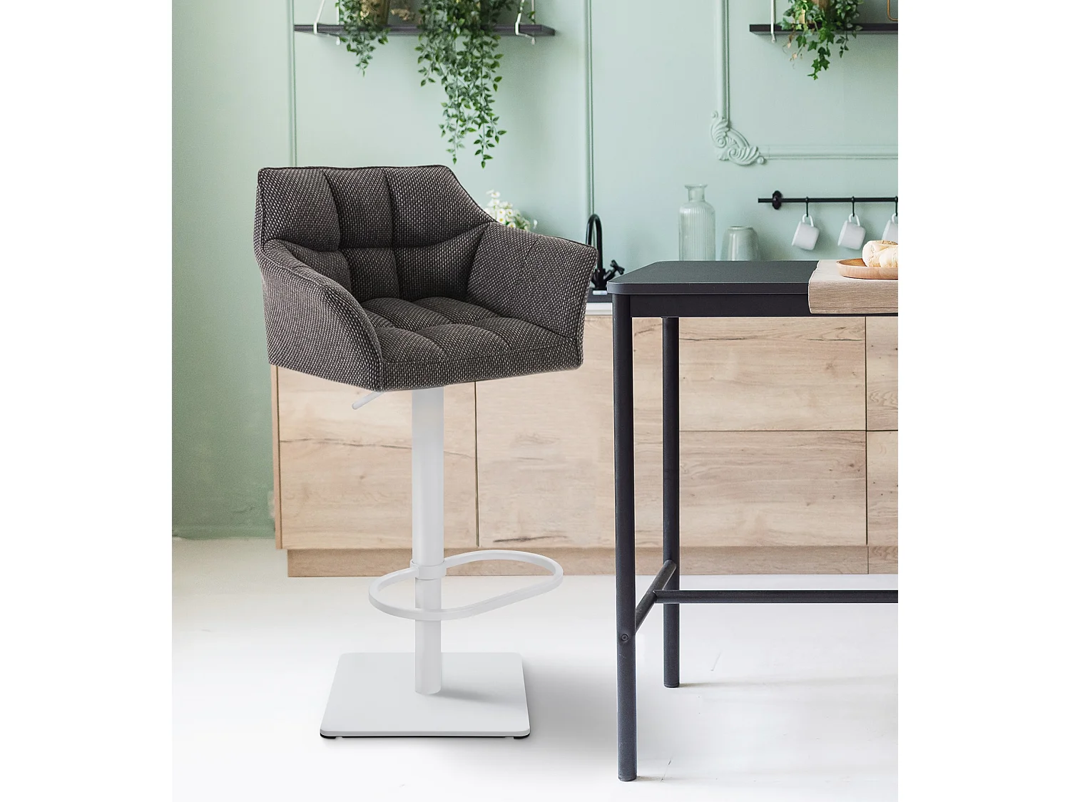 Lot de 2  Tabouret de bar - Tissu & Blanc - Gris titane - Damaso