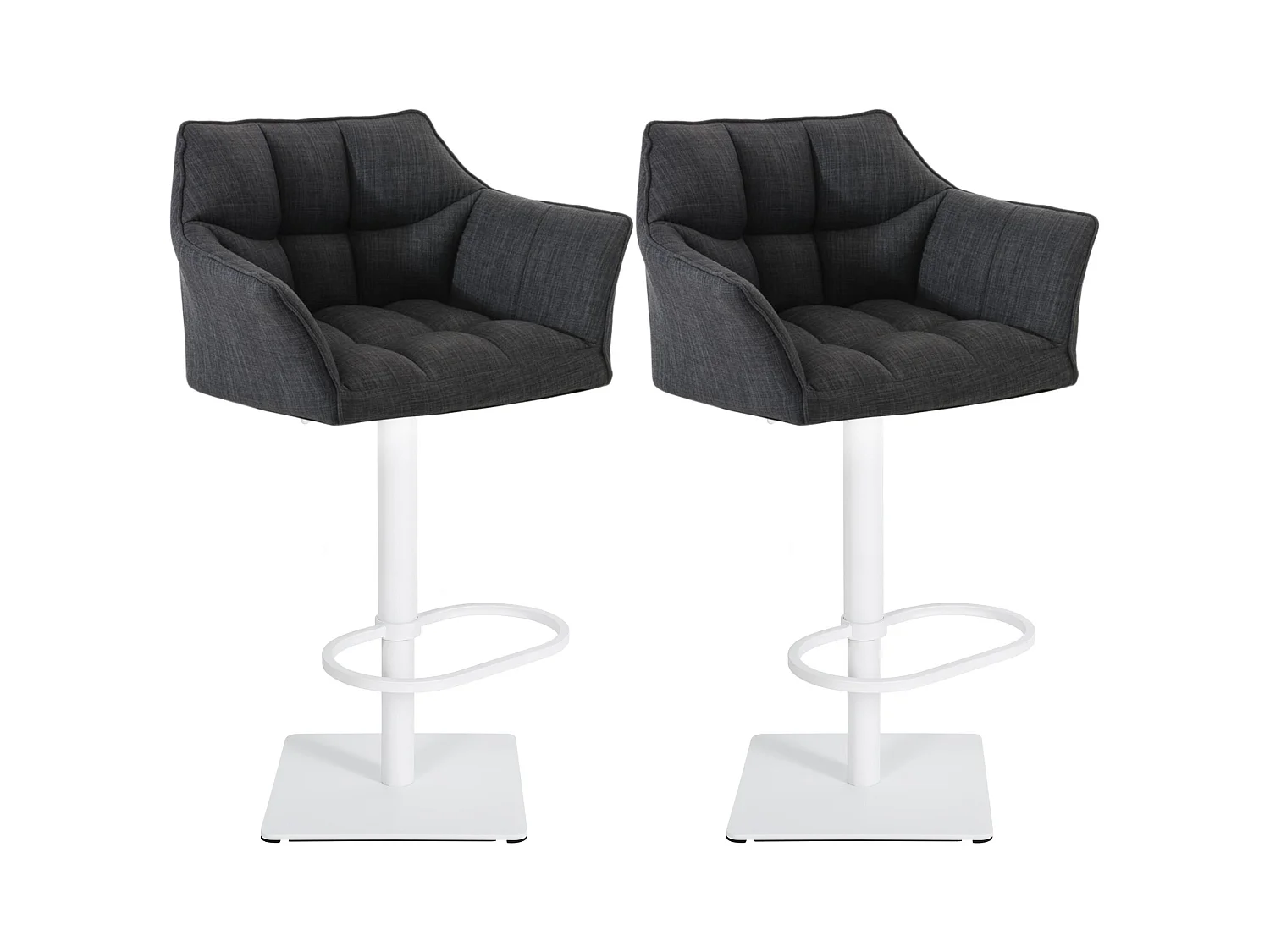Lot de 2  Tabouret de bar - Tissu & Blanc - Gris foncé - Damaso