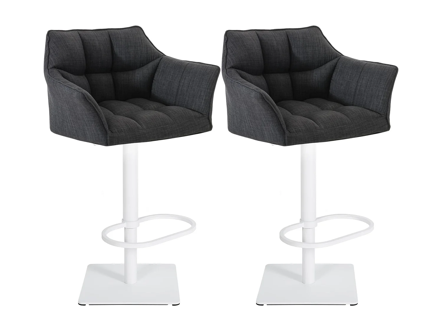 Lot de 2  Tabouret de bar - Tissu & Blanc - Gris foncé - Damaso