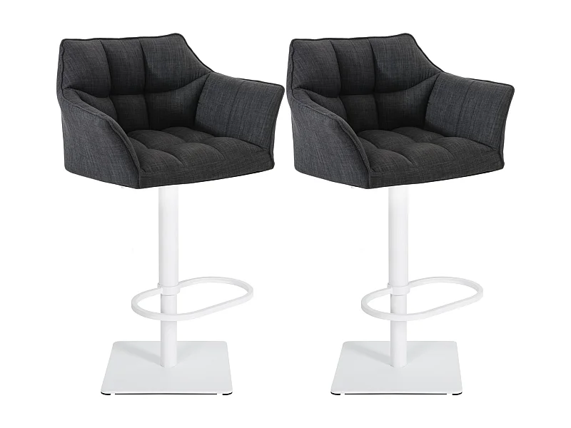 Lot de 2  Tabouret de bar - Tissu & Blanc - Gris foncé - Damaso
