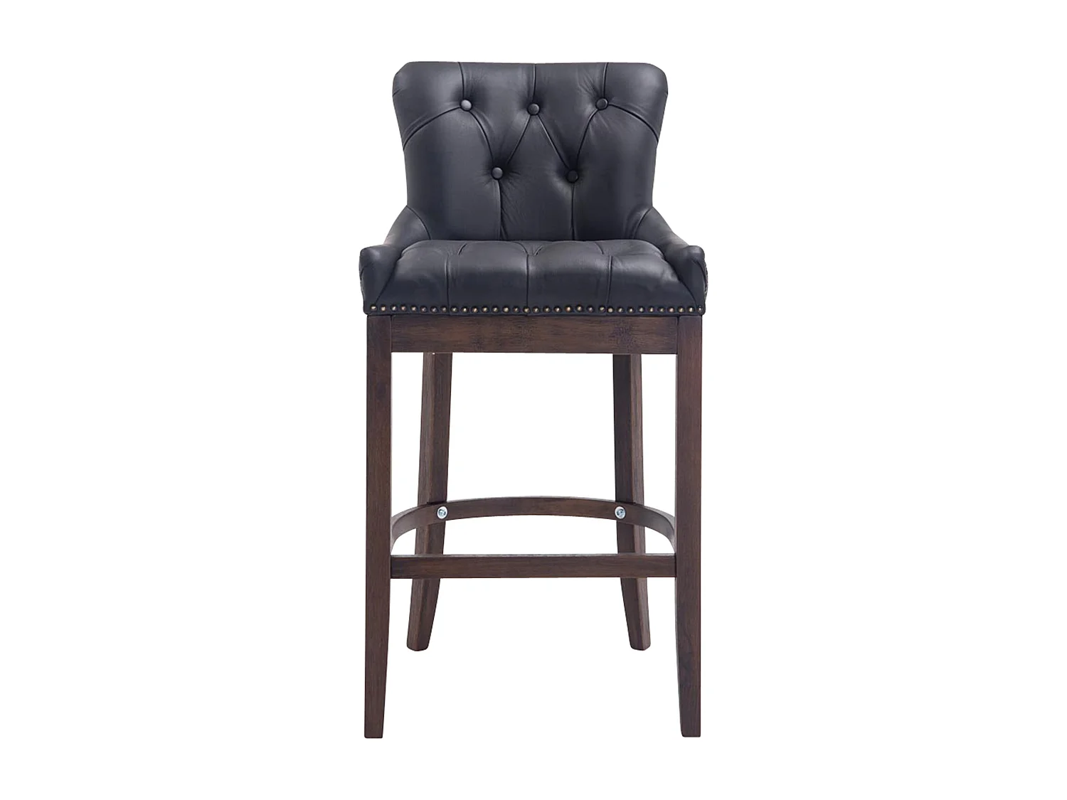 Tabouret de bar - Véritable cuir & Bois - Noir - Lakewood
