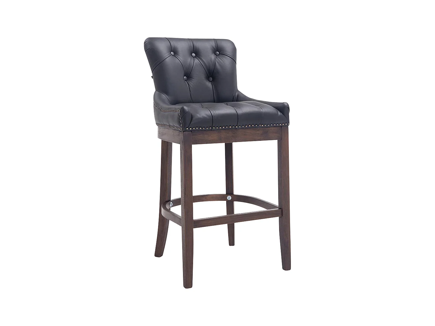 Tabouret de bar - Véritable cuir & Bois - Noir - Lakewood