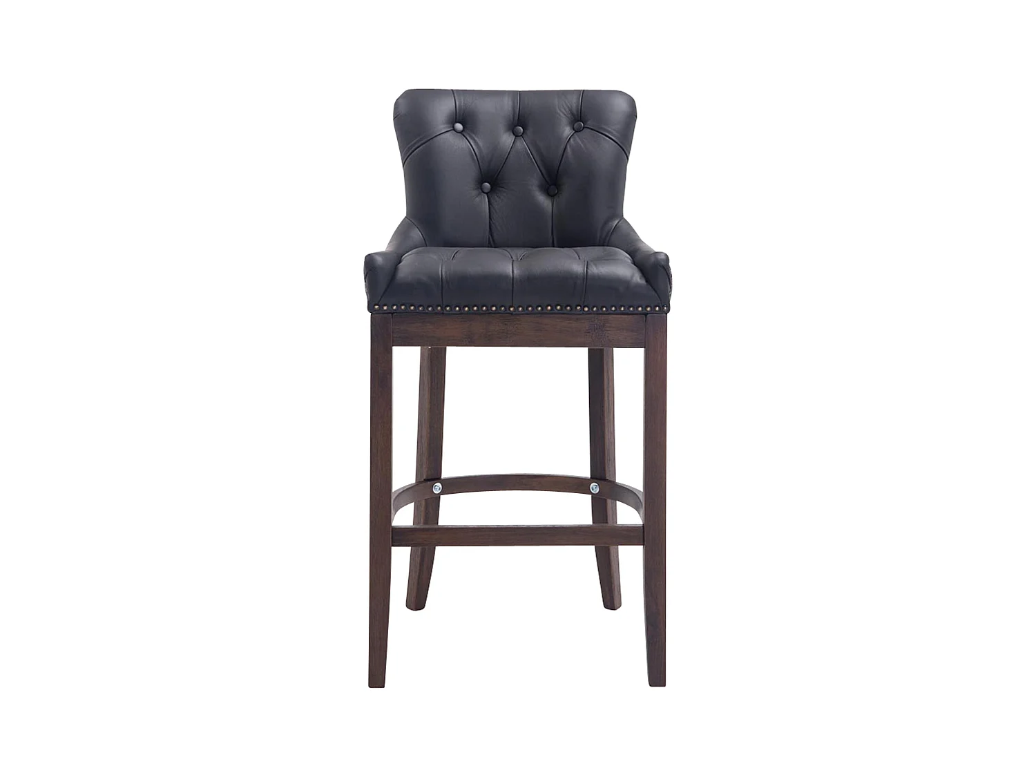 Barhocker - Echtleder & Holz - schwarz - Lakewood