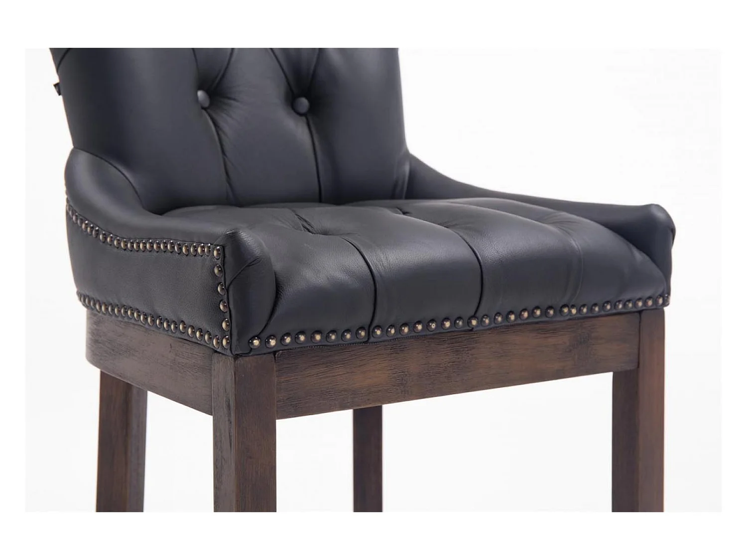 Barhocker - Echtleder & Holz - schwarz - Lakewood