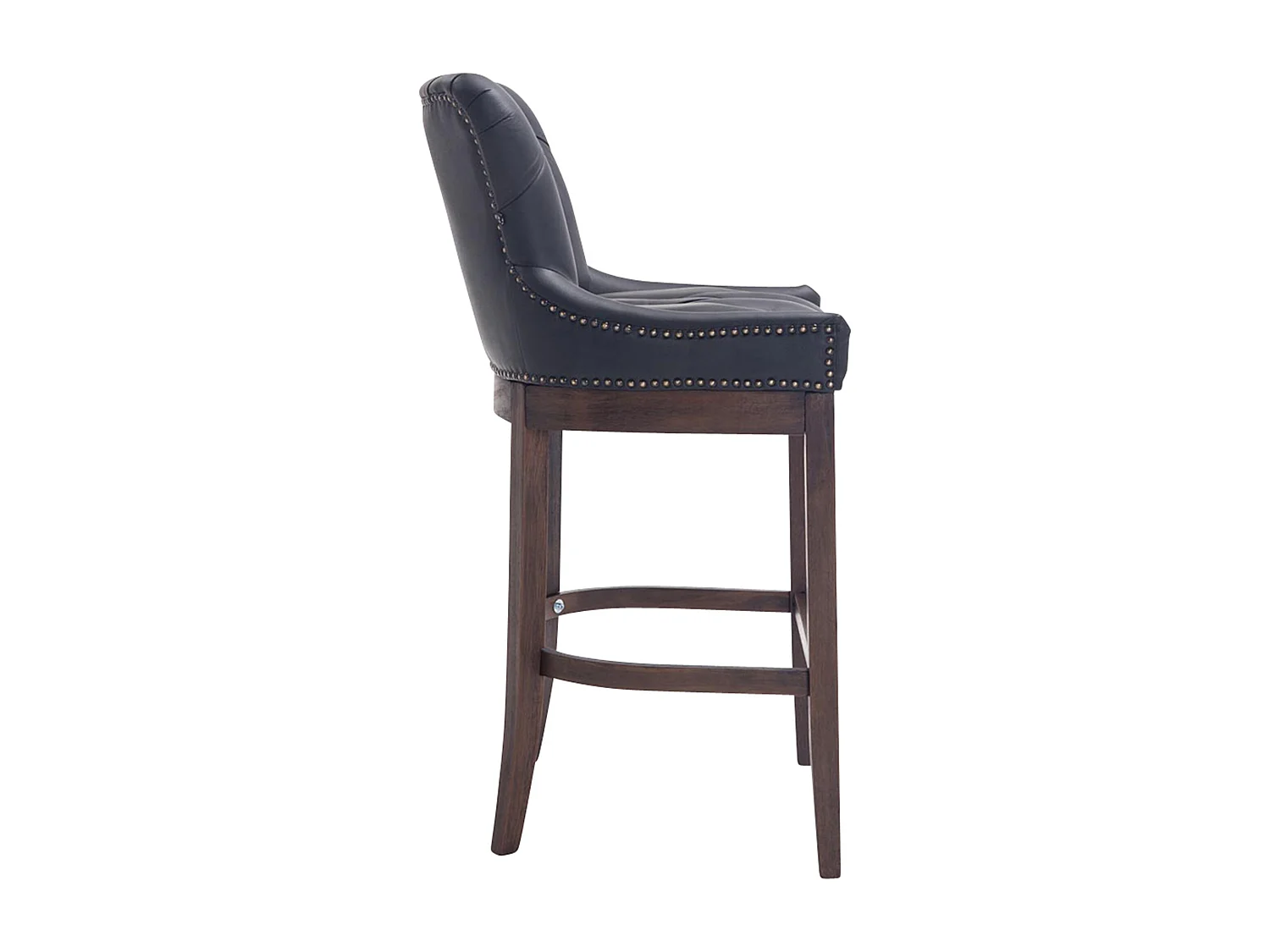 Tabouret de bar - Véritable cuir & Bois - Noir - Lakewood