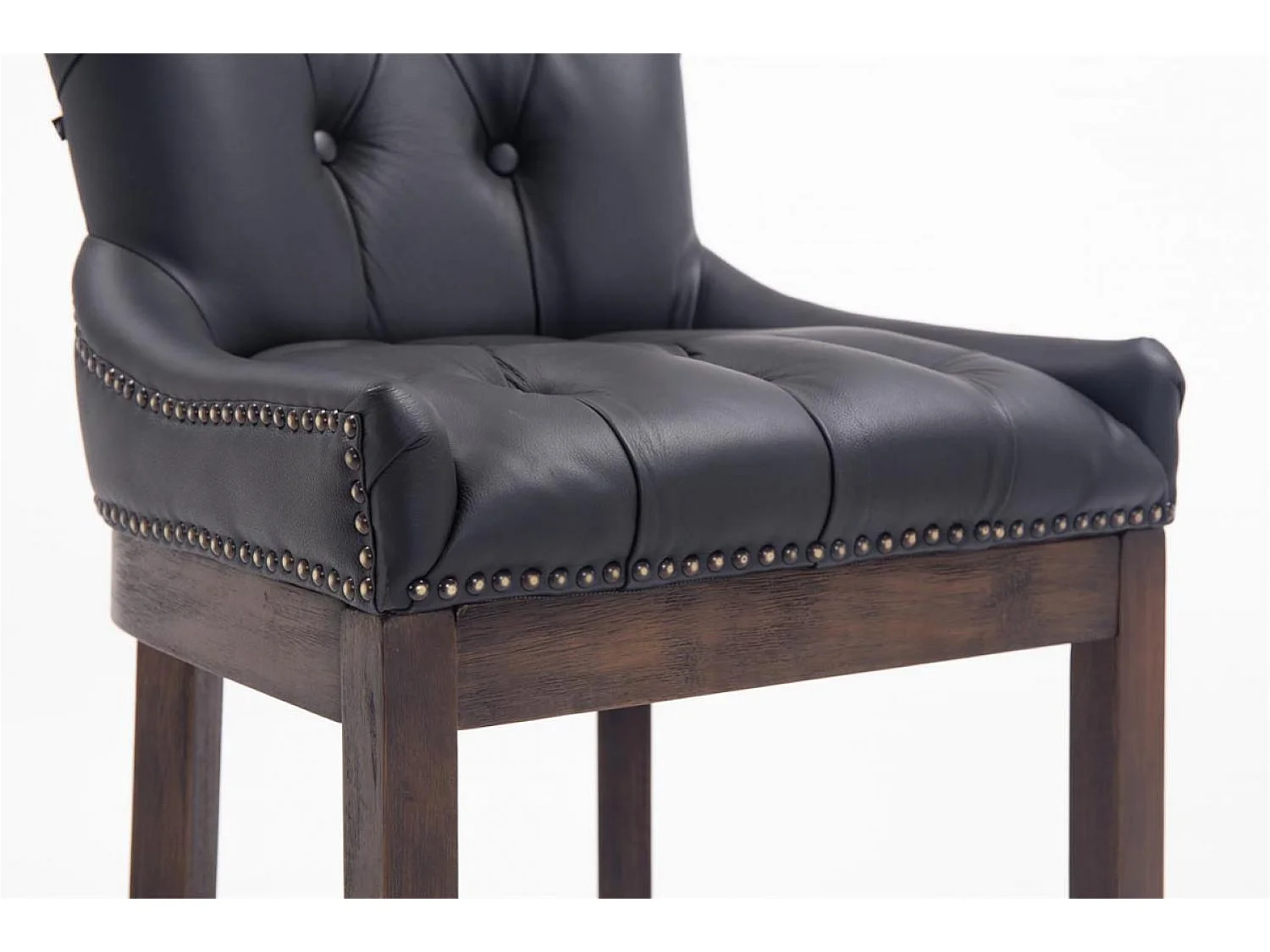 Tabouret de bar - Véritable cuir & Bois - Noir - Lakewood