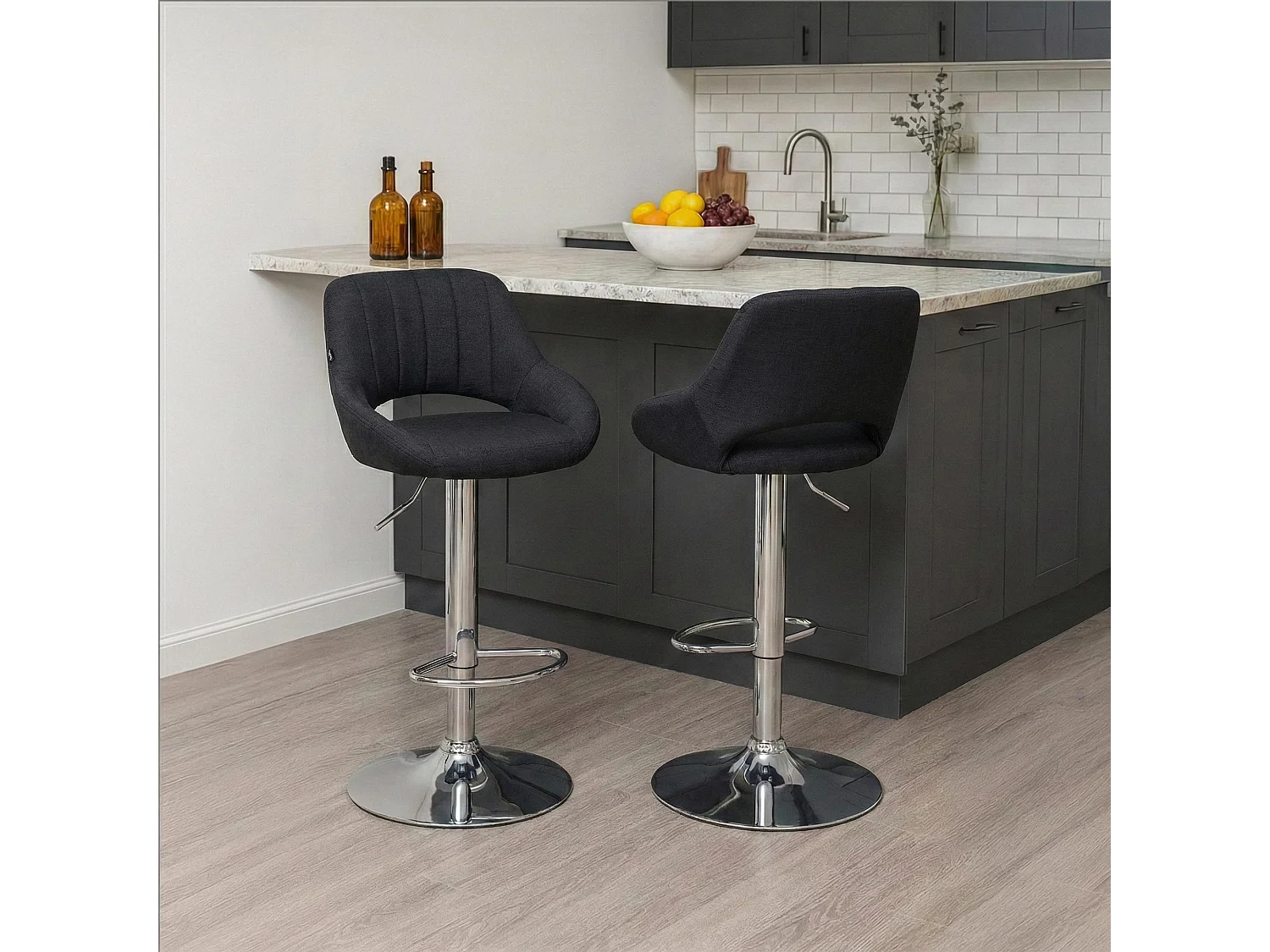 Tabouret de bar - Tissu & Chrome - Noir - Milet