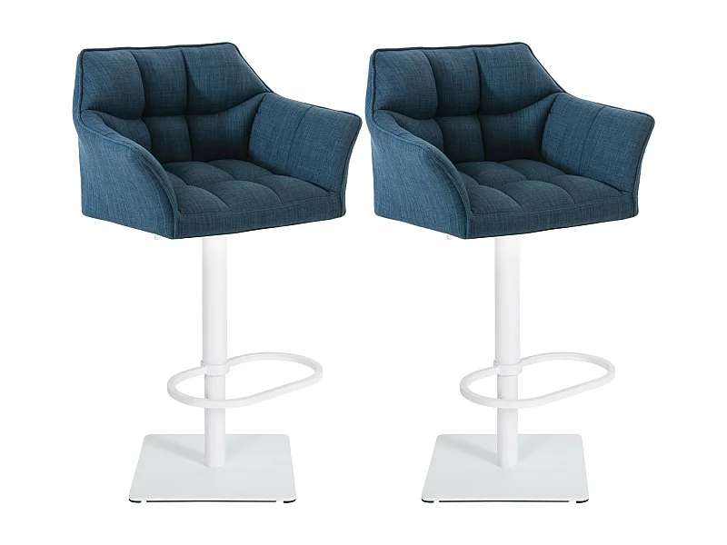 Lot de 2  Tabouret de bar - Tissu & Blanc - Bleu - Damaso