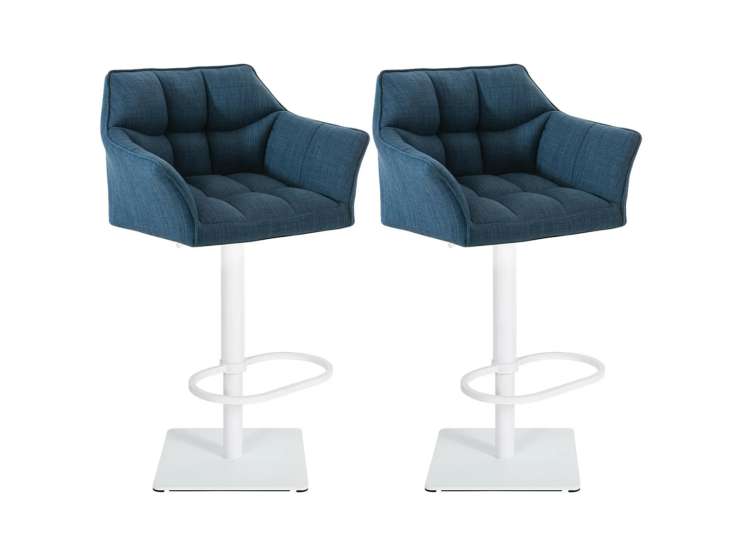 Lot de 2  Tabouret de bar - Tissu & Blanc - Bleu - Damaso