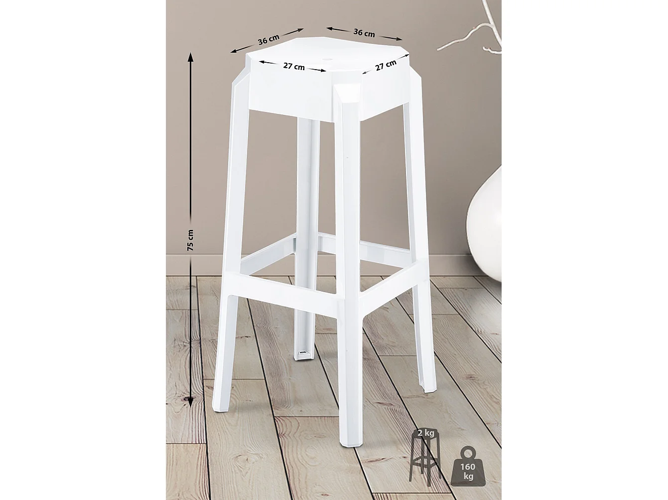 Tabouret de bar - Plastique & Plastique - Blanc vernis - FOX