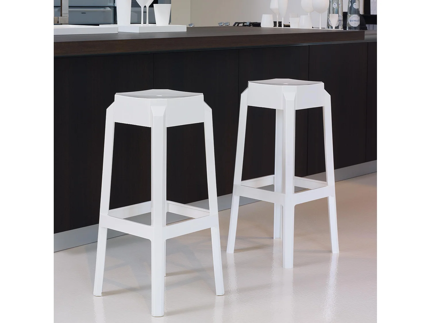 Tabouret de bar - Plastique & Plastique - Blanc vernis - FOX