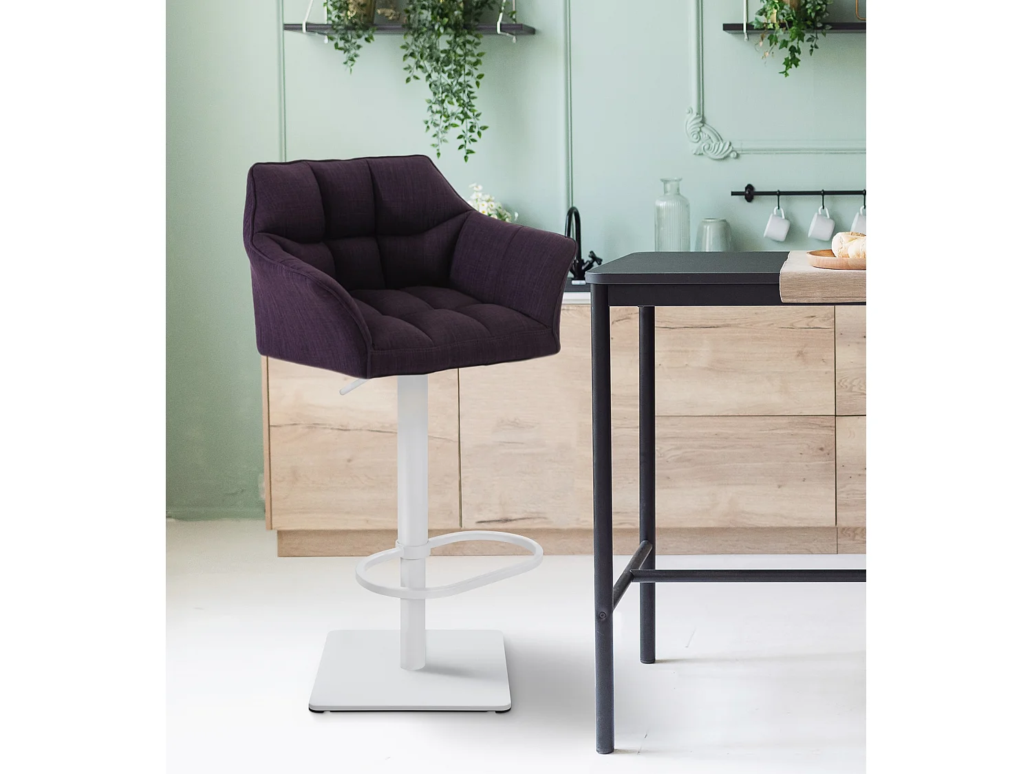 Tabouret de bar - Tissu & Blanc - Violet - Damaso