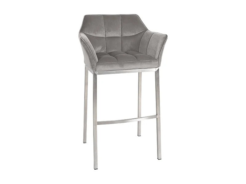 Tabouret de bar - Velours & Acier inoxydable - Gris - Damaso